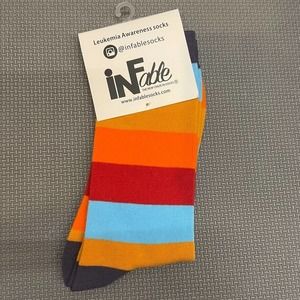 InFable Socks Mens 8-12 Rainbowcore Striped Crew Lukemia Awareness Basic